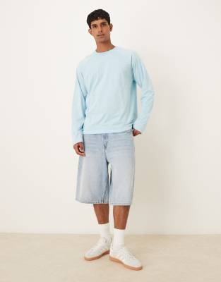 Asos Design Relaxed Fit Long Sleeve Textured T-shirt In Blue