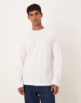 Asos Design Relaxed Fit Long Sleeve Textured T-shirt In White
