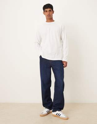Asos Design Relaxed Fit Long Sleeve Textured T-shirt In White