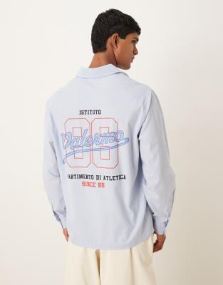 Asos Design Relaxed Fit Long Sleeved Shirt With Print Detail In Blue