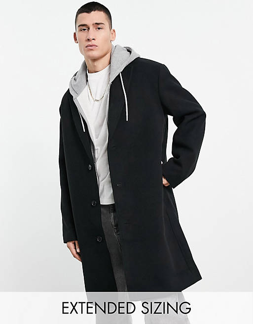 ASOS DESIGN relaxed fit longline wool mix overcoat in black