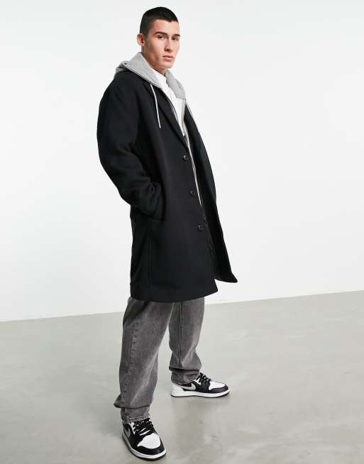 ASOS DESIGN relaxed fit longline wool mix overcoat in black