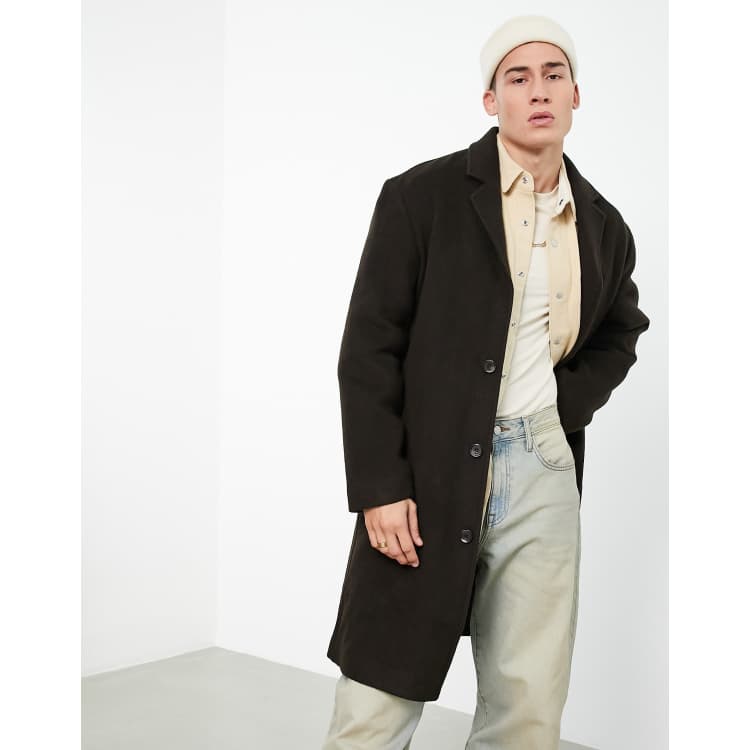 ASOS DESIGN relaxed fit longline wool mix overcoat in brown