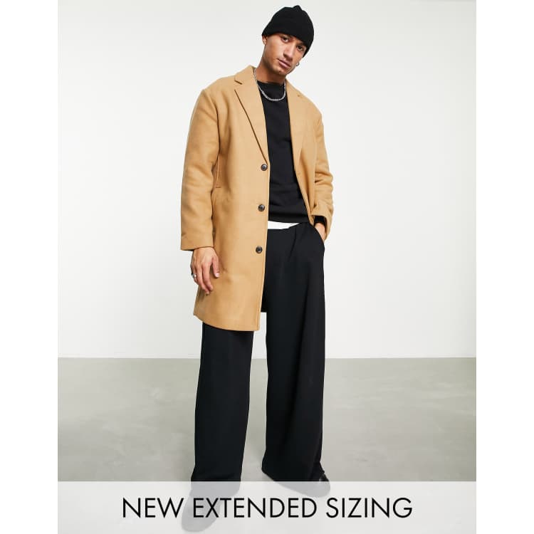 ASOS DESIGN relaxed fit longline wool mix overcoat in camel ASOS