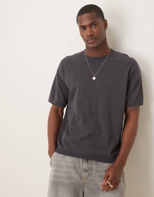 ASOS DESIGN relaxed fit mid-weight knit cotton T-shirt in charcoal gray 