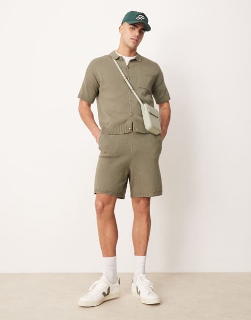 ASOS DESIGN relaxed fit midweight knitted cotton button through polo in khaki , 2 of 4