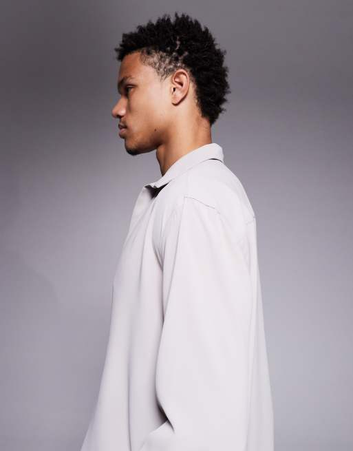 ASOS DESIGN relaxed fit open neck satin shirt in beige, 4 of 5
