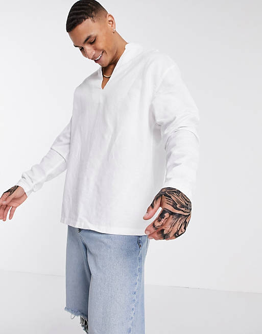 Shirts relaxed fit overhead linen shirt in white 