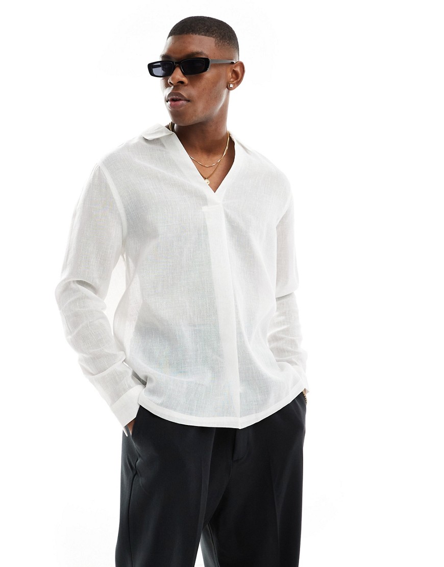 ASOS DESIGN relaxed fit overhead shimmer textured shirt with front pleat in white