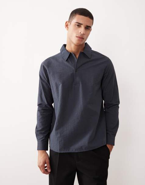 ASOS DESIGN relaxed fit overhead textured shirt in blue - view 1