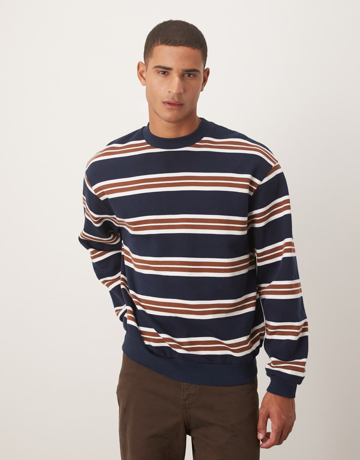 ASOS DESIGN relaxed fit pinstripe crew in navy