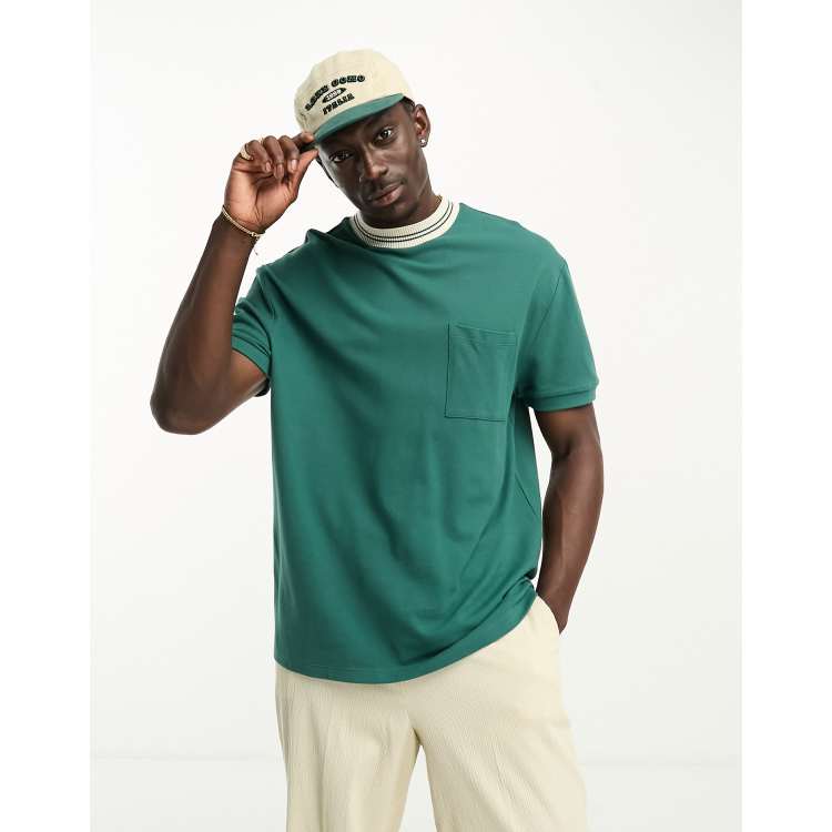 ASOS DESIGN relaxed fit pique t-shirt in green with contrast