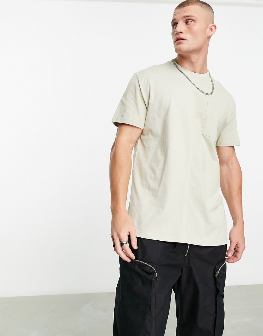ASOS DESIGN relaxed fit pique t-shirt with pocket in stone-Neutral