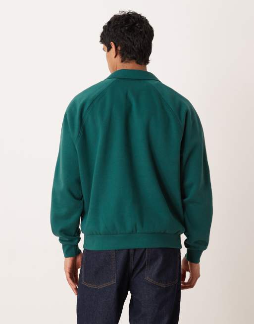 ASOS DESIGN – Relaxed-Fit-Polo-Sweatshirt in Grün mit Print und abgenähtem Streifen, 3 von 5