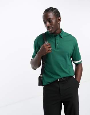 ASOS DESIGN relaxed fit polo with tipping detail in khaki-Green