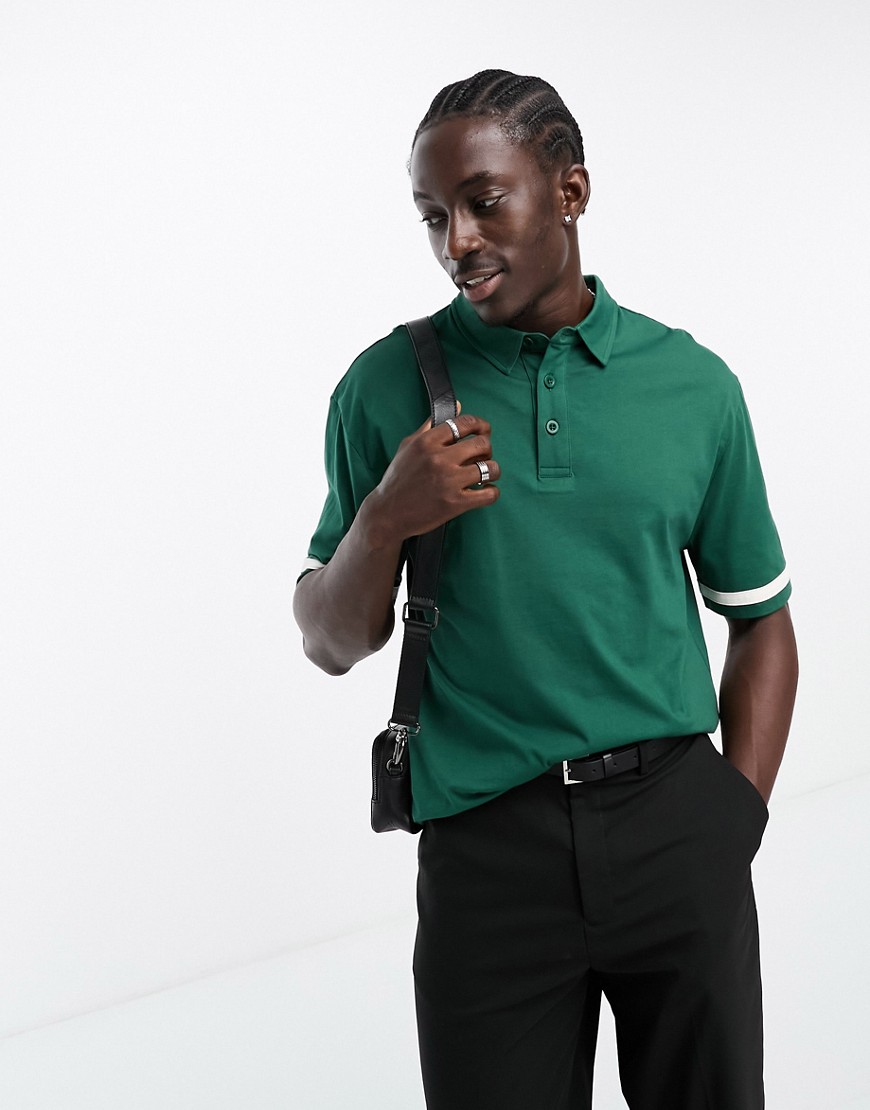 ASOS DESIGN relaxed fit polo with tipping detail in khaki-Green