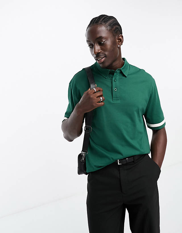 ASOS DESIGN - relaxed fit polo with tipping detail in khaki