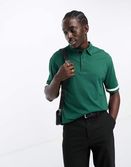 ASOS DESIGN relaxed fit polo with tipping detail in khaki