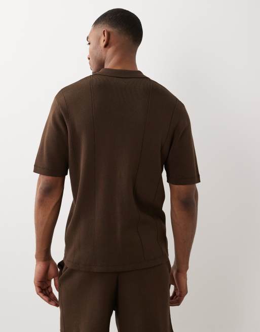 ASOS DESIGN – Relaxed-Fit-Polohemd aus kompaktem Strick in Braun, Kombiteil, 2 von 4