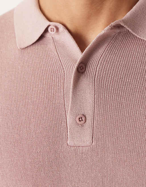 ASOS DESIGN – Relaxed-Fit-Polohemd aus Strick in Staubrosa, 5 von 5