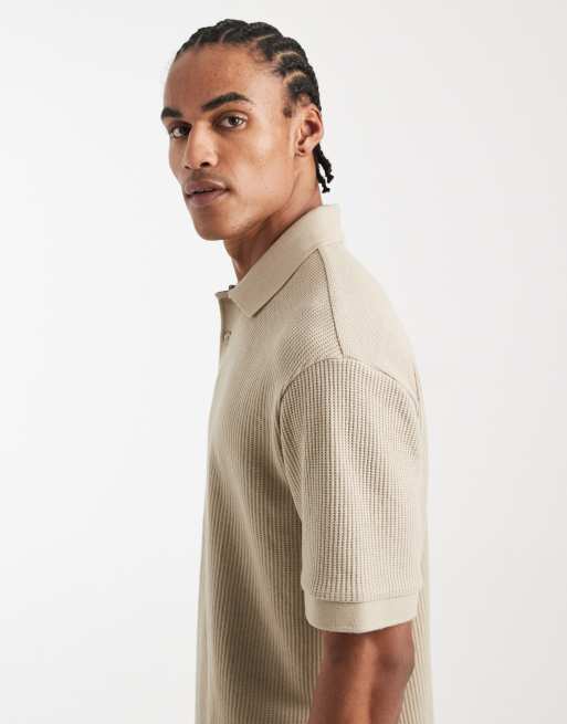 ASOS DESIGN – Relaxed-Fit-Polohemd in Beige aus schwerem, angerautem Baumwollstoff , 4 von 5
