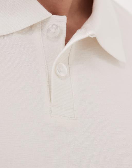 ASOS DESIGN – Relaxed-Fit-Poloshirt aus cremefarbenem Bouclé mit Bündchen am Ärmelabschluss, 5 von 5