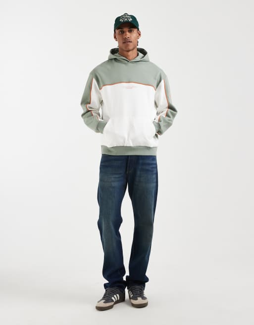 ASOS DESIGN relaxed fit printed hoodie with cut and sew panels in green, 2 of 5