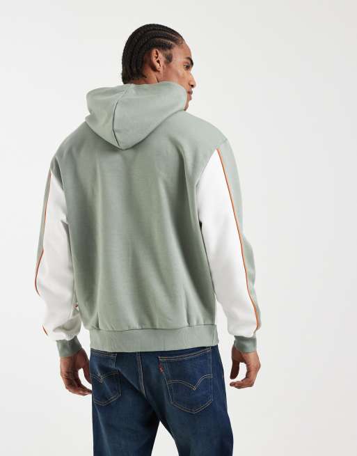 ASOS DESIGN relaxed fit printed hoodie with cut and sew panels in green, 3 of 5