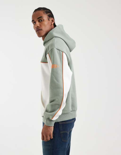 ASOS DESIGN relaxed fit printed hoodie with cut and sew panels in green, 5 of 5