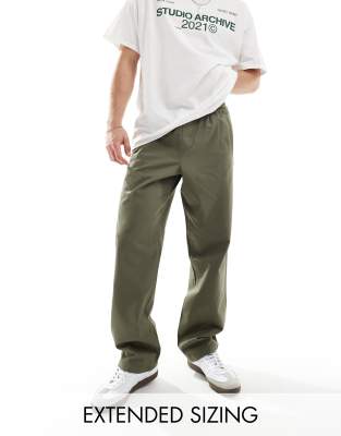 Asos Design Relaxed Fit Pull On Pants In Olive-green