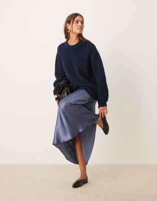 ASOS DESIGN - Relaxed Fit Pullover in Marineblau mit aus Alpakawollmix mit weiten Ärmeln