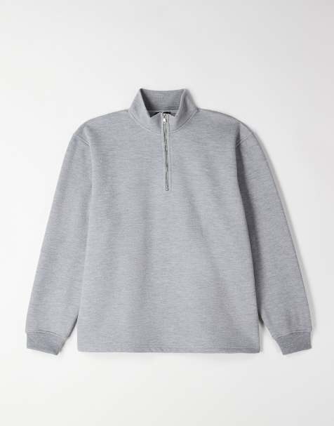 ASOS DESIGN relaxed fit quarter zip brushback pique sweatshirt in grey marl - view 1