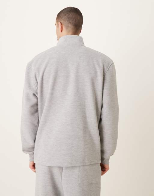 ASOS DESIGN relaxed fit quarter zip brushback piqué sweatshirt in heather gray, 3 of 5