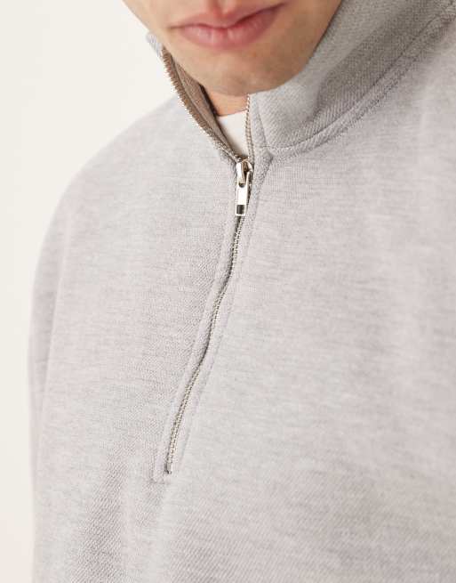 ASOS DESIGN relaxed fit quarter zip brushback piqué sweatshirt in heather gray, 5 of 5