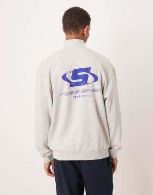 Asos Design Relaxed Fit Quarter Zip Sweatshirt With Print In White
