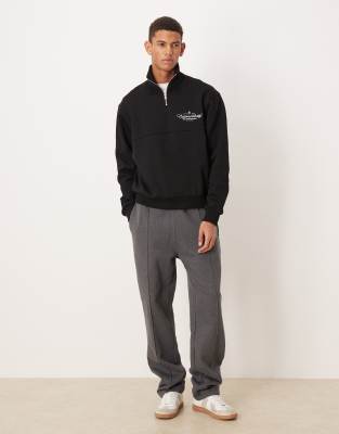 Asos Design Relaxed Fit Quarter Zip Sweatshirt With Text Print In Blue