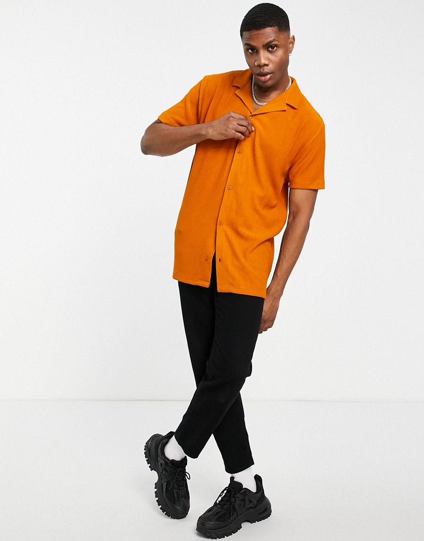 ASOS DESIGN relaxed fit revere rib jersey shirt in heavyweight rib in orange