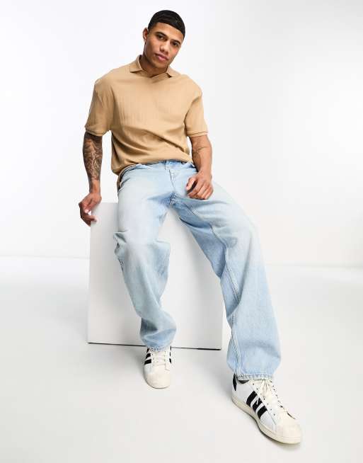 ASOS DESIGN straight leg jeans in y2k with panel details in washed