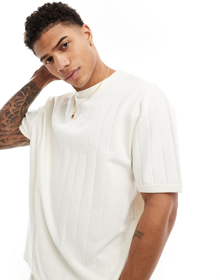 ASOS DESIGN relaxed fit rib t-shirt in cream-White