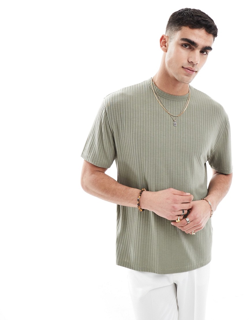 ASOS DESIGN relaxed fit rib t-shirt in green
