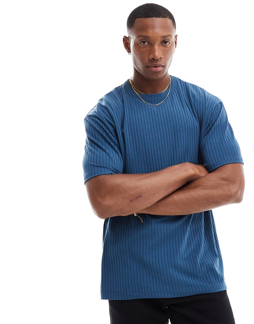 relaxed fit ribbed T-shirt in blue