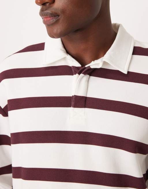 ASOS DESIGN relaxed fit rugby polo sweatshirt in stripe cream and red, 5 of 5