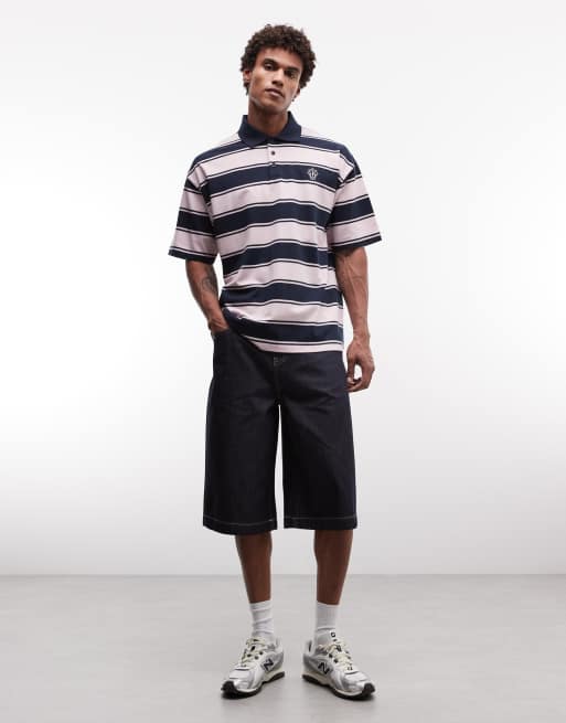 ASOS DESIGN – Relaxed-Fit-Rugby-Polohemd aus Pikee in gestreiftem Rosa, 2 von 5