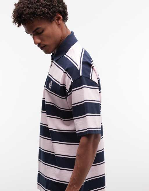 ASOS DESIGN – Relaxed-Fit-Rugby-Polohemd aus Pikee in gestreiftem Rosa, 4 von 5