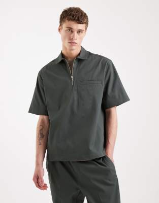 Relaxed-Fit-Schlupfhemd in Khaki mit Reißverschluss, Kombiteil-Grün Grün S