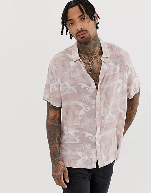ASOS DESIGN relaxed fit shirt in 90s pastel print in pink | ASOS