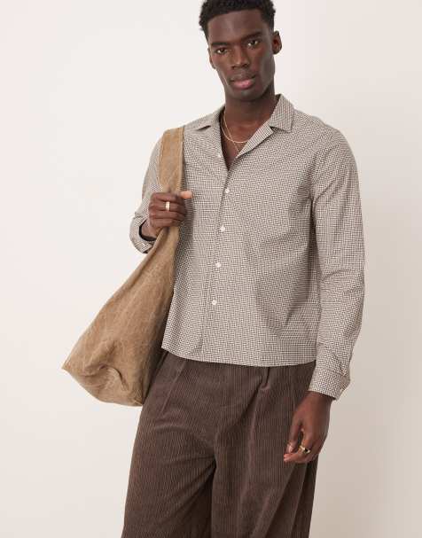 ASOS DESIGN relaxed fit shirt in brown check - view 1