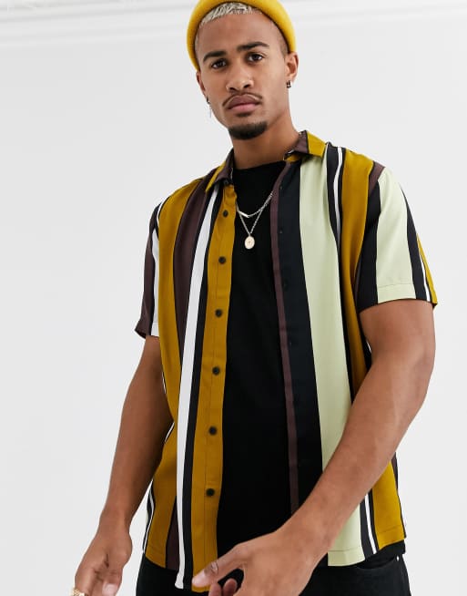 ASOS DESIGN relaxed fit shirt in brown stripe | ASOS