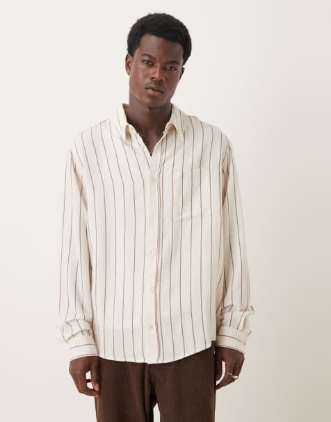 ASOS DESIGN relaxed fit shirt in stripe linen look - view 1