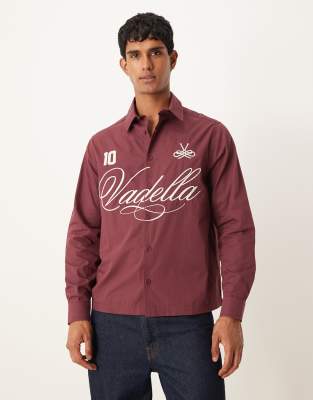 Asos Design Relaxed Fit Shirt With Embroidery In Red